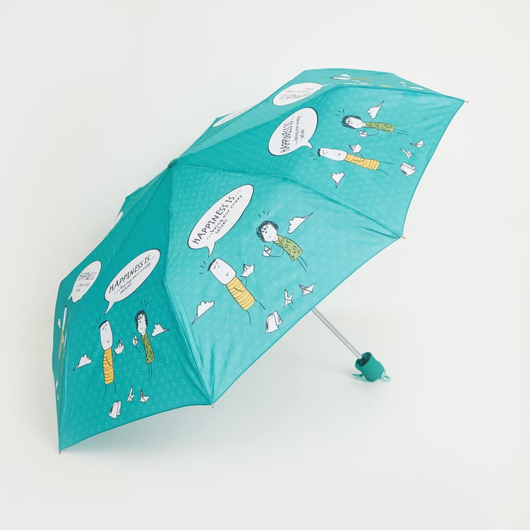 Canopy Blue Happiness Printed Nylon Manual 3-Fold Umbrella