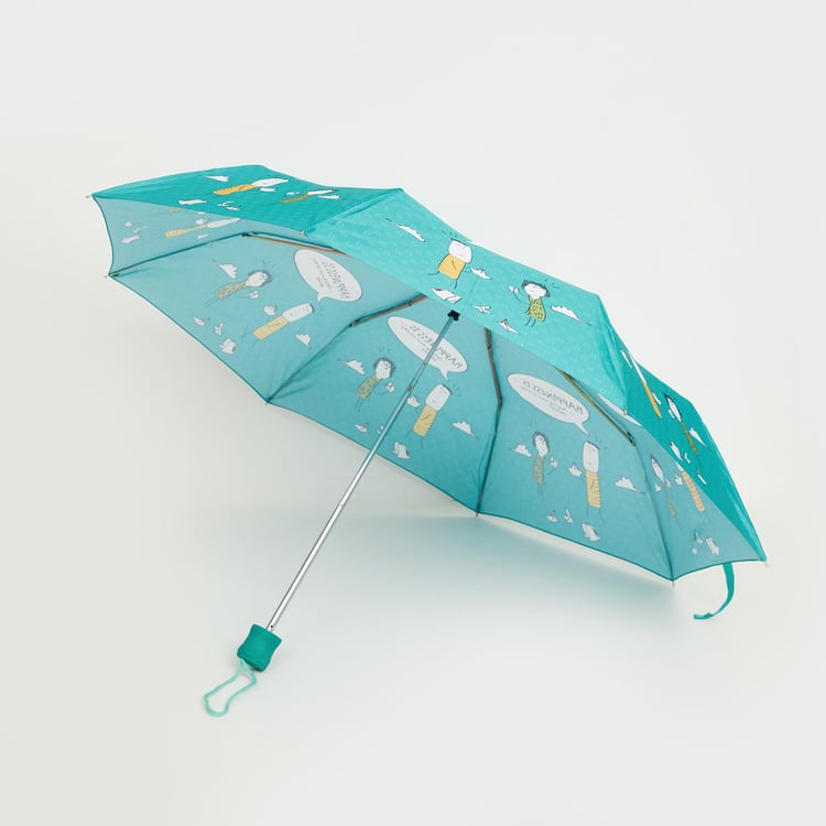 Canopy Blue Happiness Printed Nylon Manual 3-Fold Umbrella