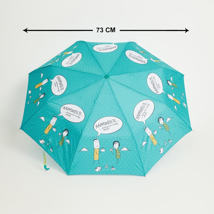 Canopy Blue Happiness Printed Nylon Manual 3-Fold Umbrella