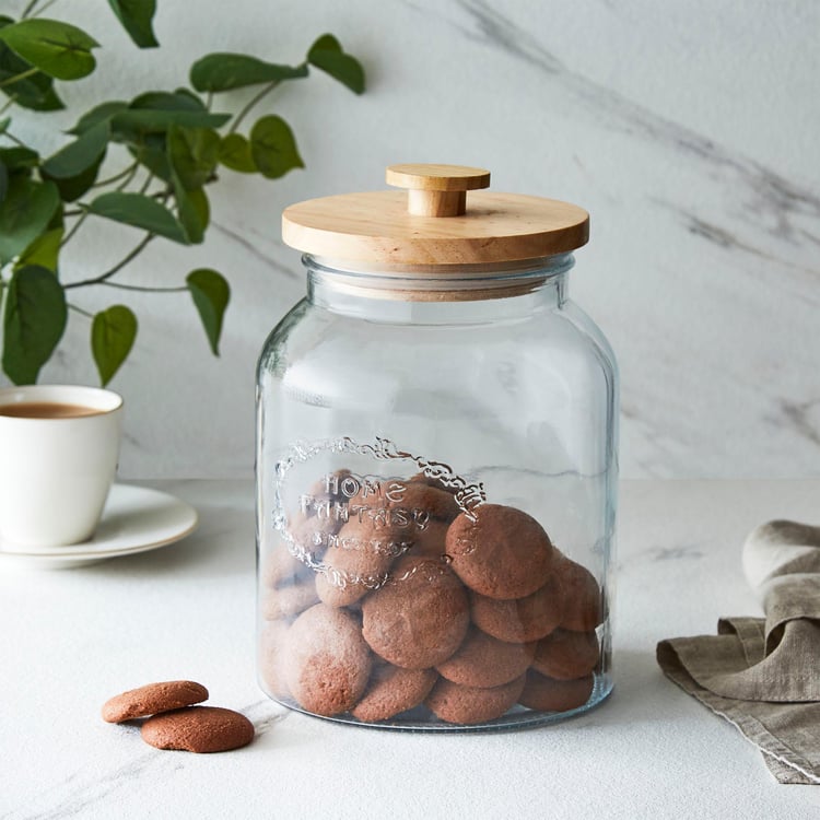 Corsica Essentials Wooden Lid Glass Storage Jar - 3L