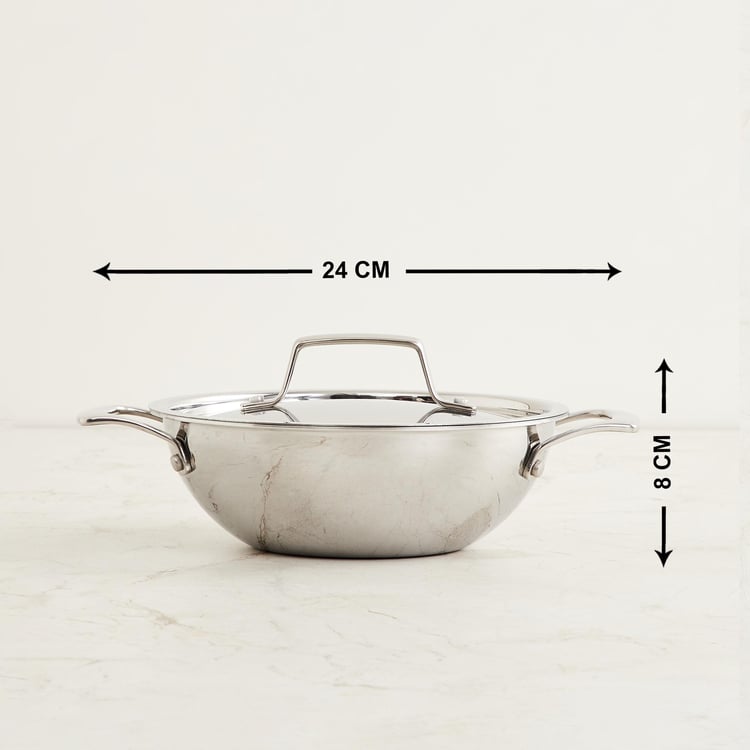 Chef Special Carin Silver Stainless Steel Kadai with Lid - 2.5l