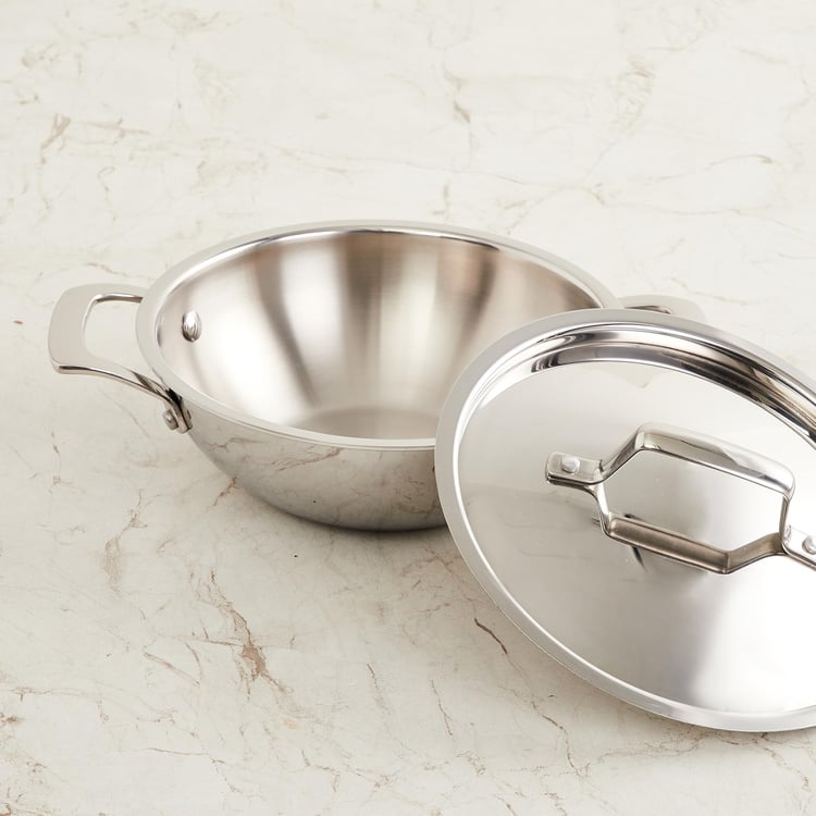 Chef Special Carin Silver Stainless Steel Kadai with Lid - 2.5l
