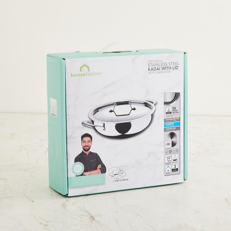 Chef Special Carin Silver Stainless Steel Kadai with Lid - 2.5l