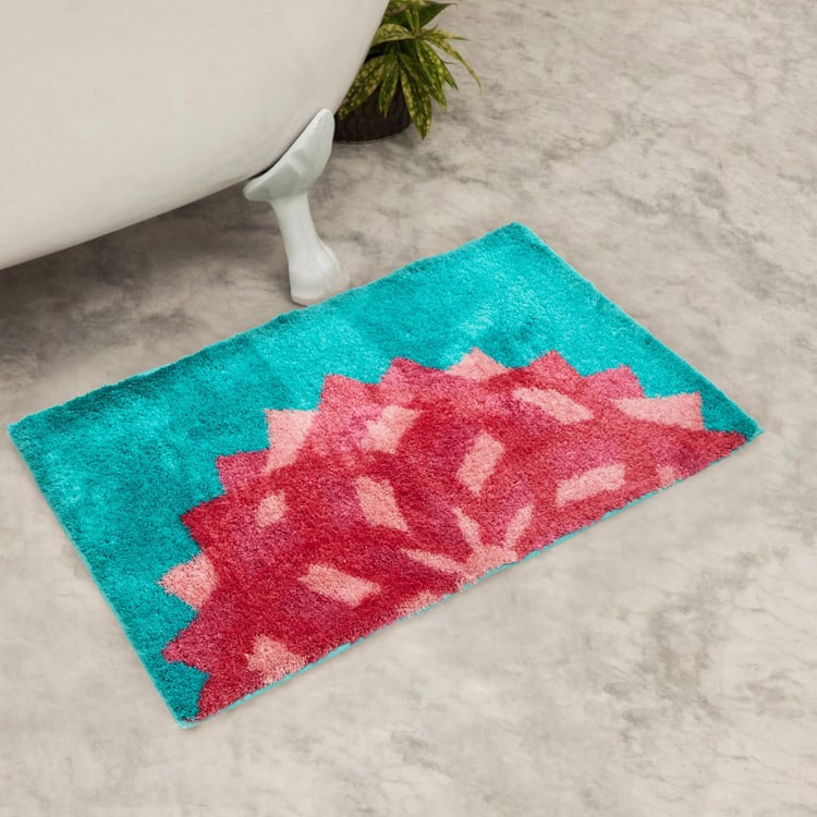 Kalhara Lotus Printed Teal Bathmat- 49 x 75 cm