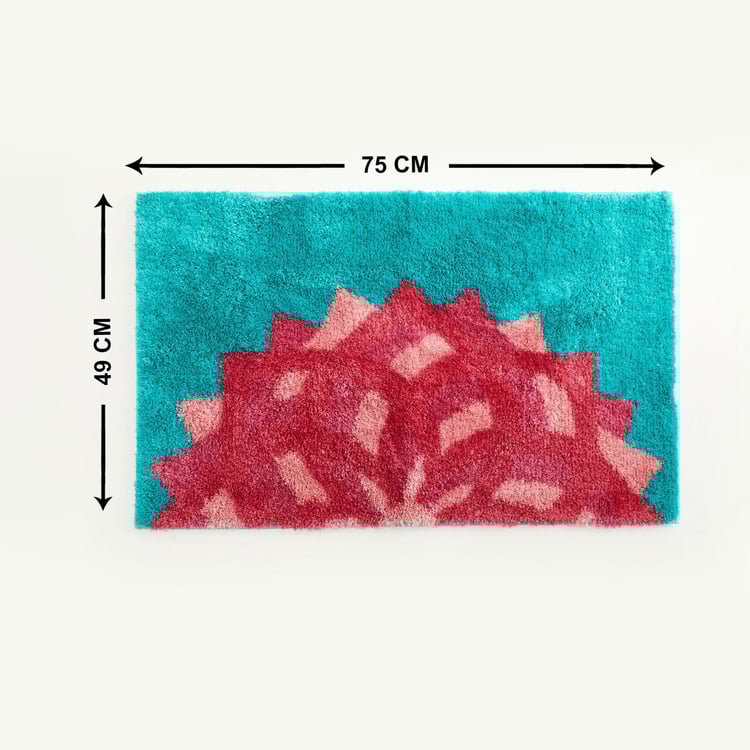 Kalhara Lotus Printed Teal Bathmat- 49 x 75 cm