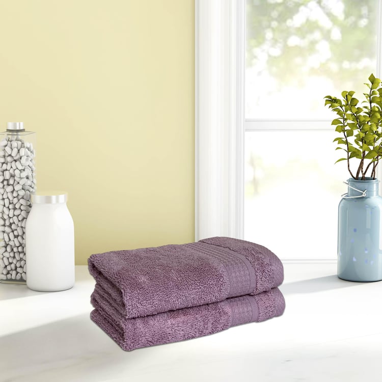 SPACES Organic Cotton - Purple Solid Hand Towel Set - 40 Cm x 40 Cm - Set of 2