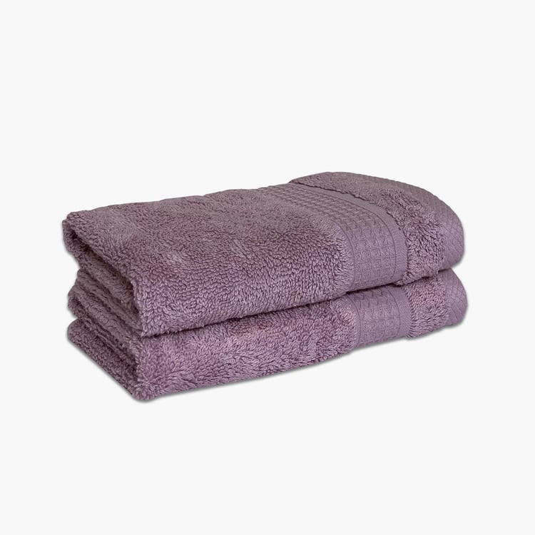 SPACES Organic Cotton - Purple Solid Hand Towel Set - 40 Cm x 40 Cm - Set of 2