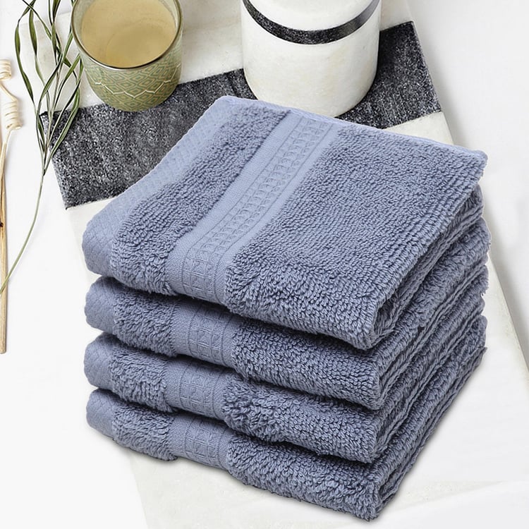 SPACES Organic Cotton Solid Face Towels - Set of 4- 30 x 30 cm