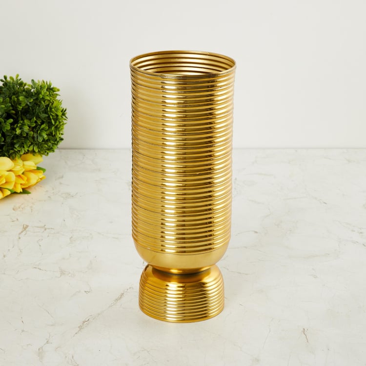 Leon Cesar Metal Ribbed Tall Vase