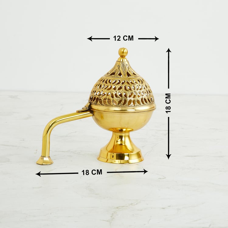 Serenity Gold Metal Dhoop Dhuni With Handle - 18 Cm X 12 Cm X 18 Cm