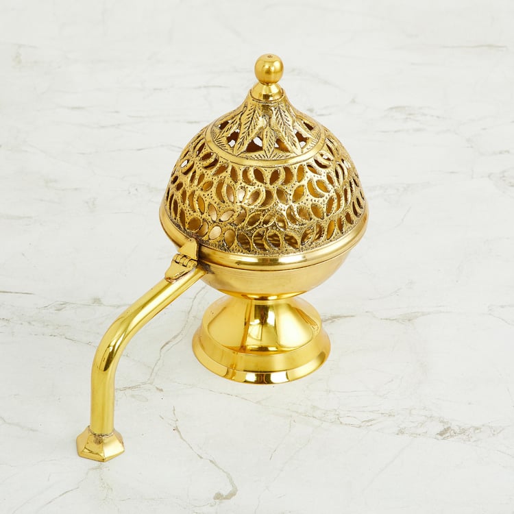 Serenity Gold Metal Dhoop Dhuni With Handle - 18 Cm X 12 Cm X 18 Cm