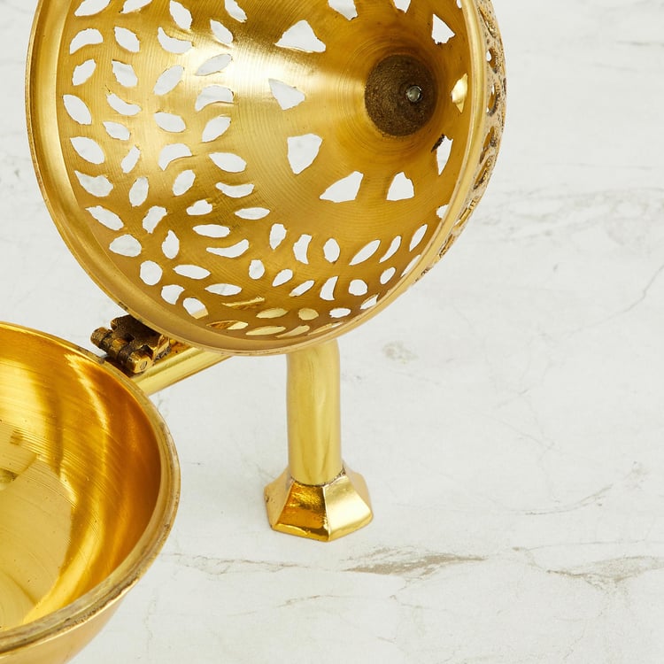 Serenity Gold Metal Dhoop Dhuni With Handle - 18 Cm X 12 Cm X 18 Cm