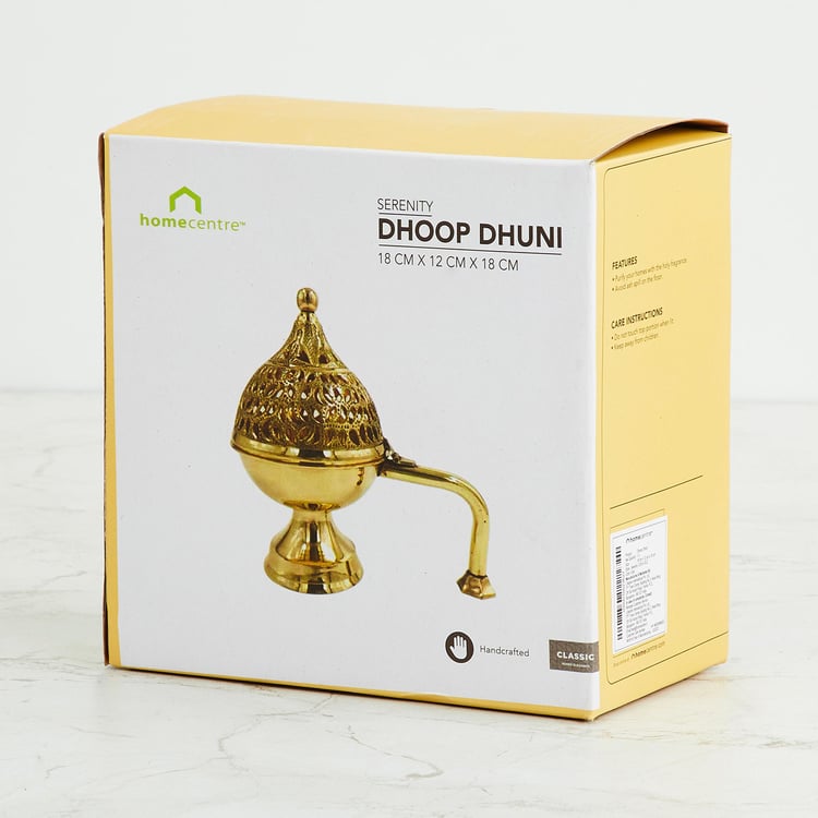Serenity Gold Metal Dhoop Dhuni With Handle - 18 Cm X 12 Cm X 18 Cm