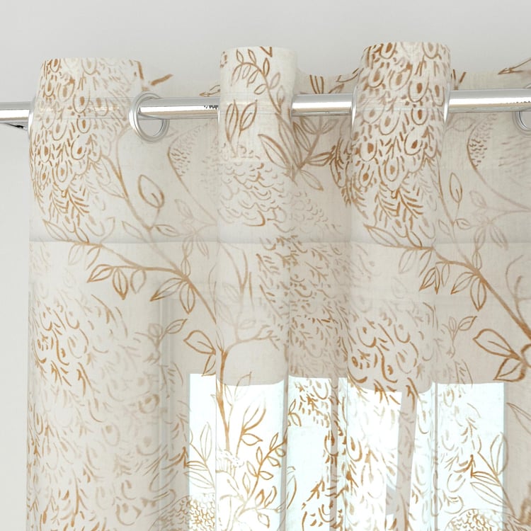 Lavish Peacock Off-White Printed Sheer Door Curtain - 110x270cm