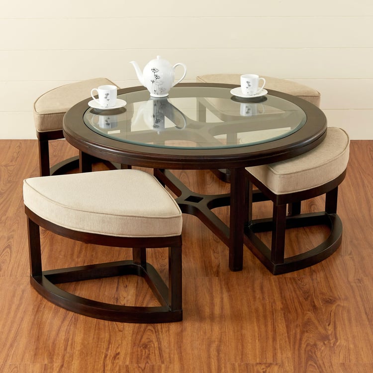 Malmo Nxt Glass Top Coffee Table with Stools - Brown