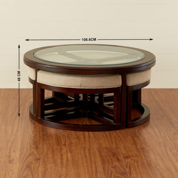 Malmo Nxt Glass Top Coffee Table with Stools - Brown