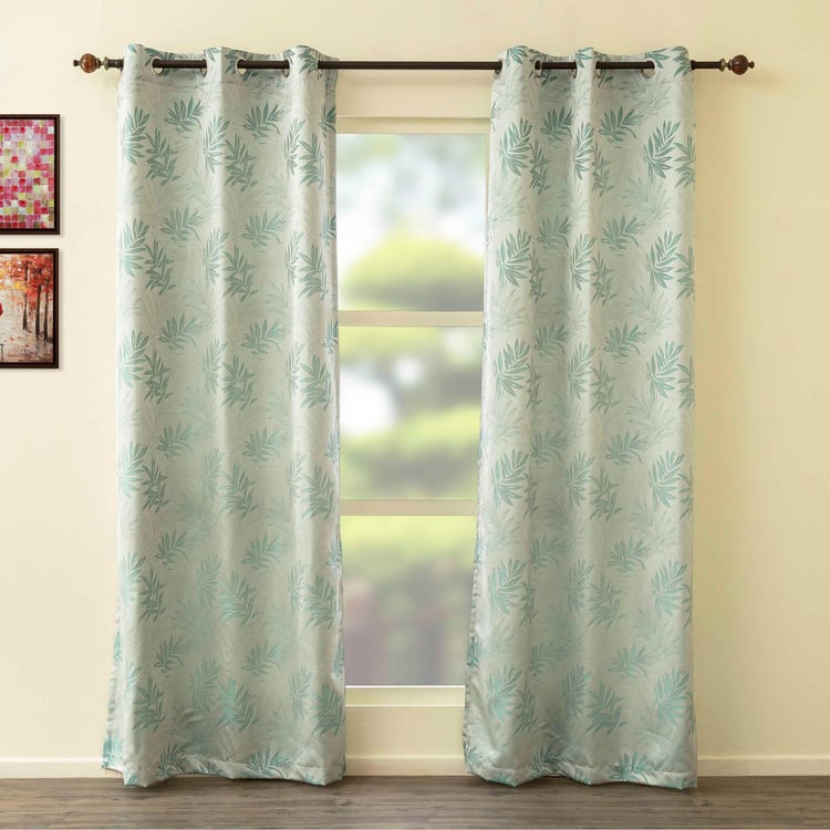 Sketch Printed Blue Blackout Door Curtain - 1.10 x 2.25 m