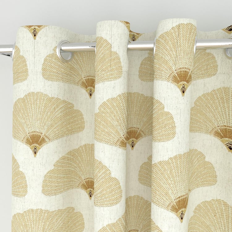 Mellow Beige Printed Opaque Cotton Linen Window Curtain-110 x 160 cm