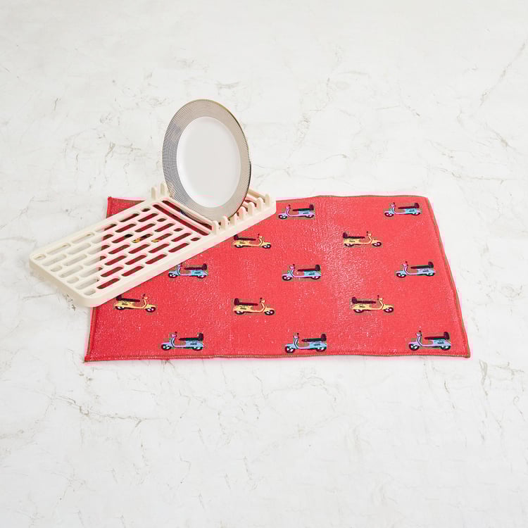 Raisa Retro Printed Dish Drying Mat with Dish Rack