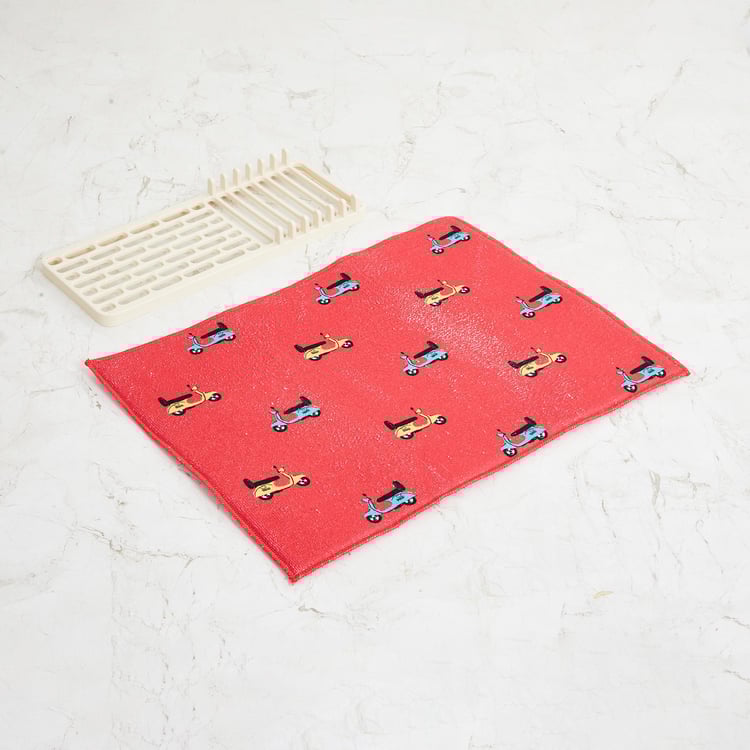 Raisa Retro Printed Dish Drying Mat with Dish Rack