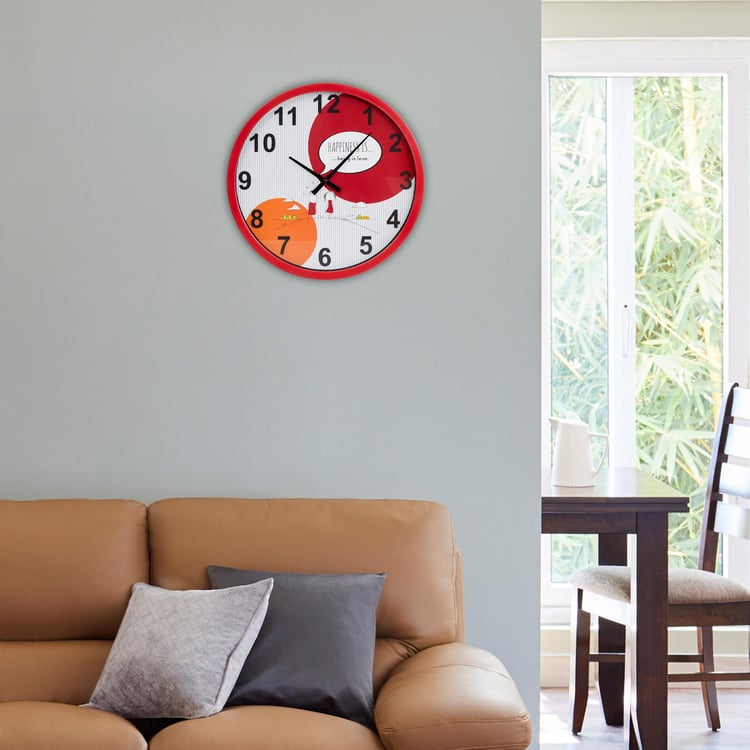 Happiness Red Printed Wall Clock - 32 cm