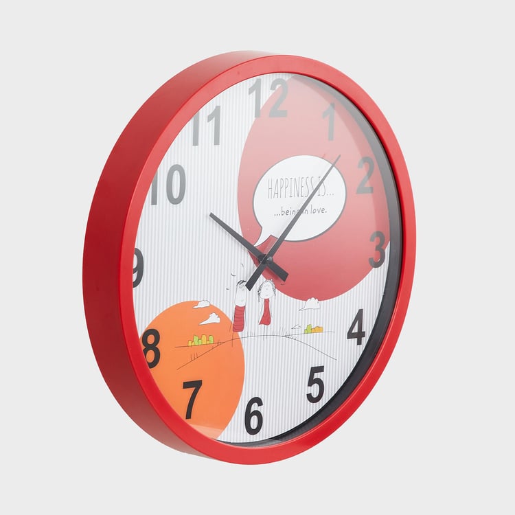 Happiness Red Printed Wall Clock - 32 cm