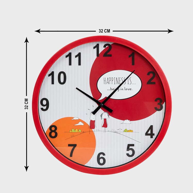 Happiness Red Printed Wall Clock - 32 cm