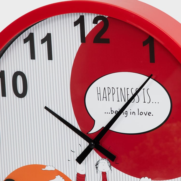 Happiness Red Printed Wall Clock - 32 cm