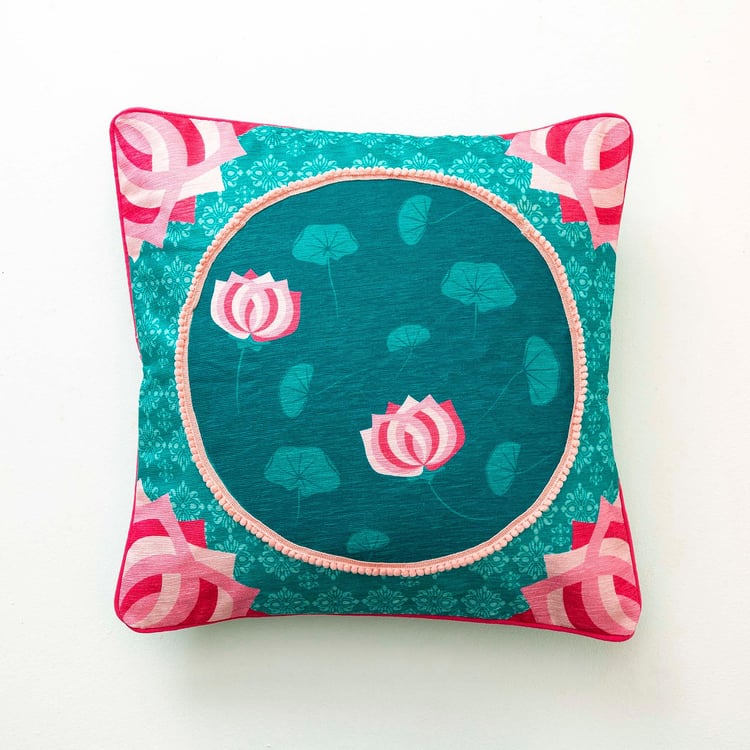 Kalhara Teal Green Printed Cushion Cover- 45 x 45 cm