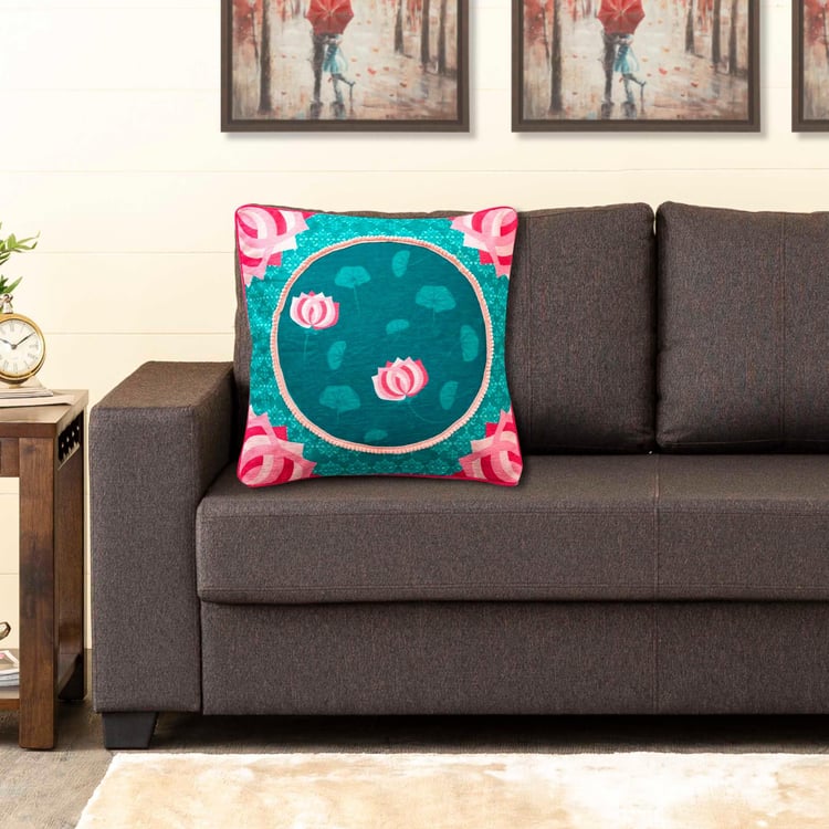 Kalhara Teal Green Printed Cushion Cover- 45 x 45 cm