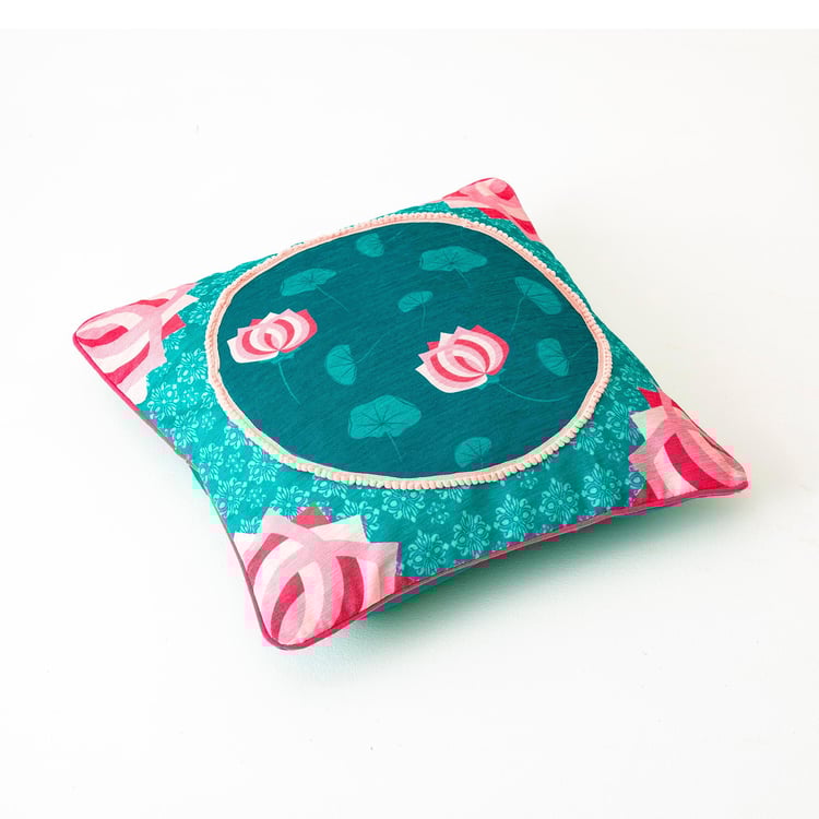 Kalhara Teal Green Printed Cushion Cover- 45 x 45 cm