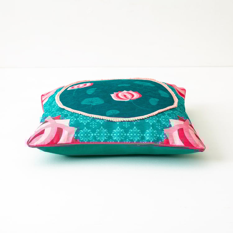 Kalhara Teal Green Printed Cushion Cover- 45 x 45 cm