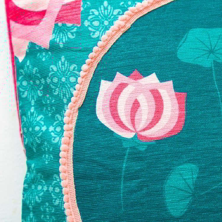 Kalhara Teal Green Printed Cushion Cover- 45 x 45 cm