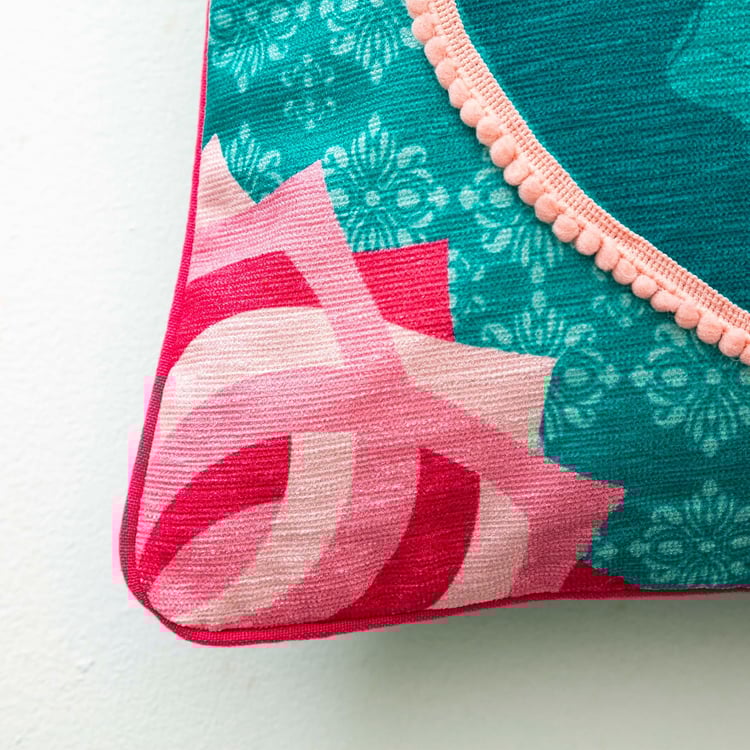 Kalhara Teal Green Printed Cushion Cover- 45 x 45 cm