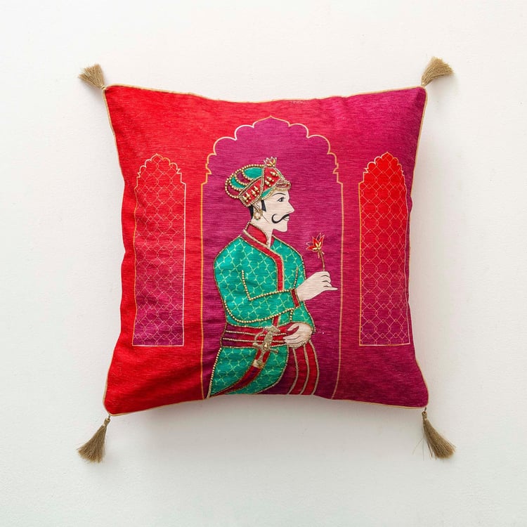 Raja Rani Printed Cushion Cover-  40 x 40 cm