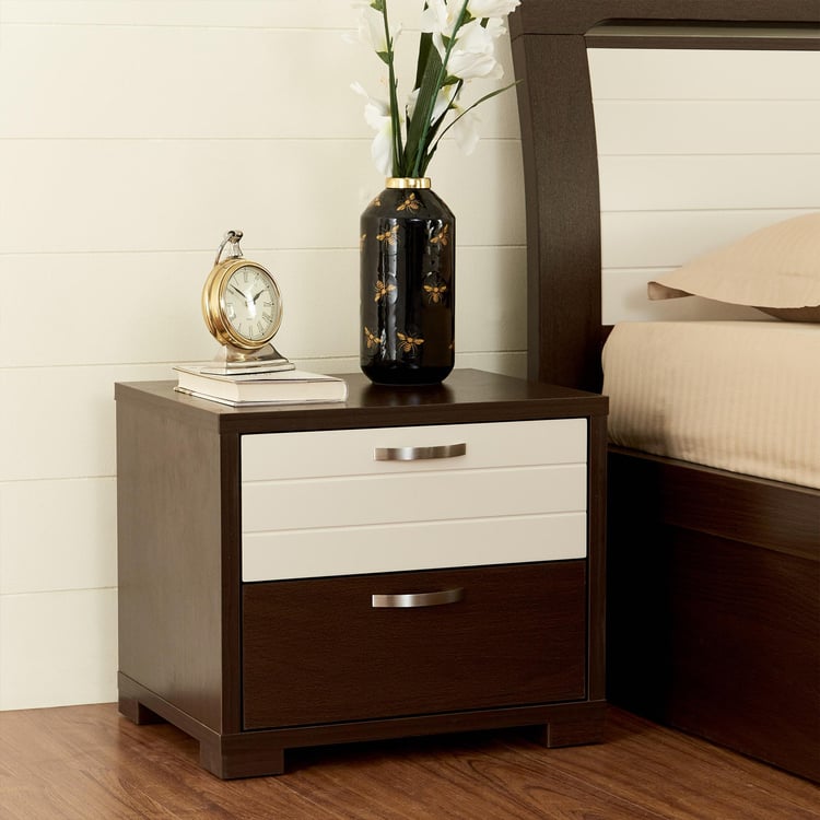 Akron Crystal Bed Side Table with Drawer - Brown