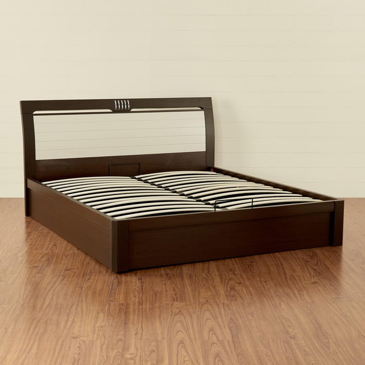 Akron Crystal King Bed with Hydraulic Storage - Brown