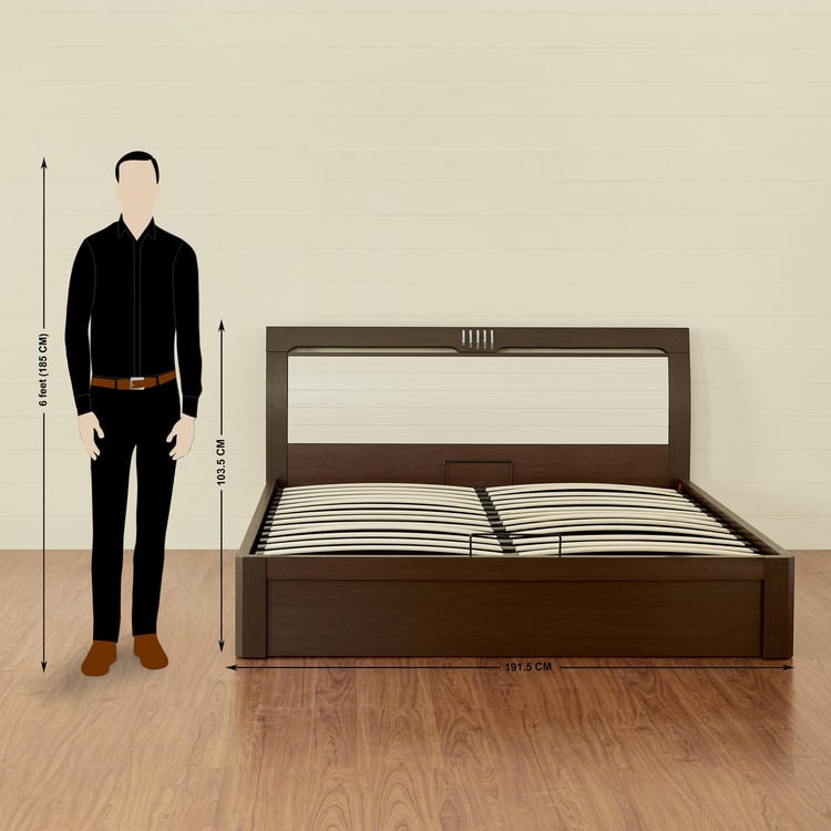 Akron Crystal King Bed with Hydraulic Storage - Brown