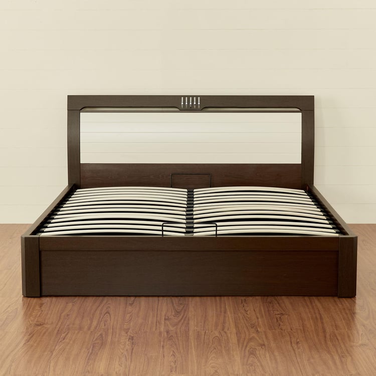 Akron Crystal King Bed with Hydraulic Storage - Brown