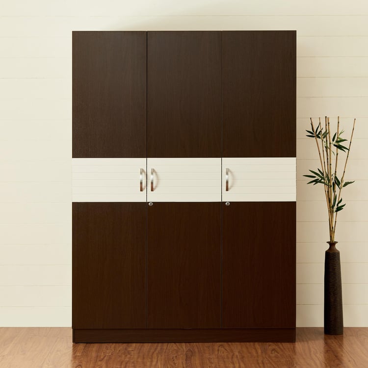 Akron Crystal 3-Door Wardrobe - Brown