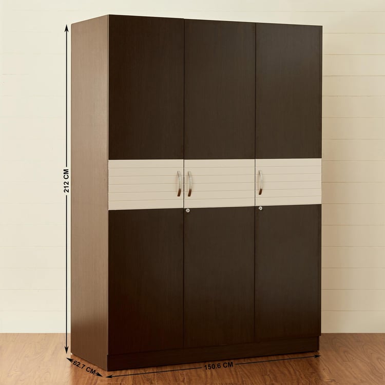 Akron Crystal 3-Door Wardrobe - Brown