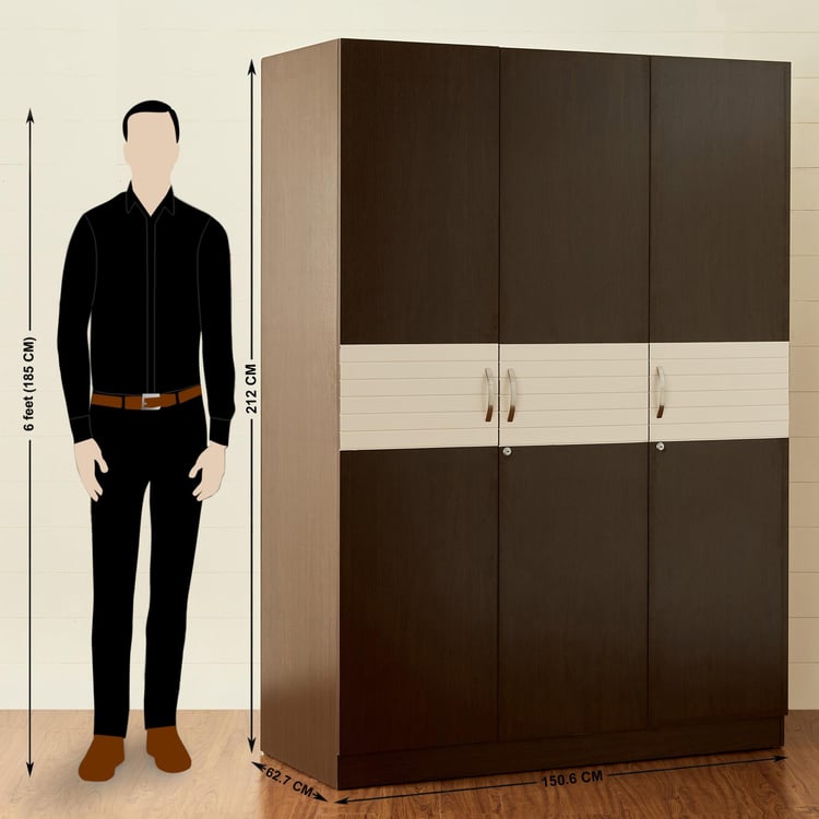 Akron Crystal 3-Door Wardrobe - Brown