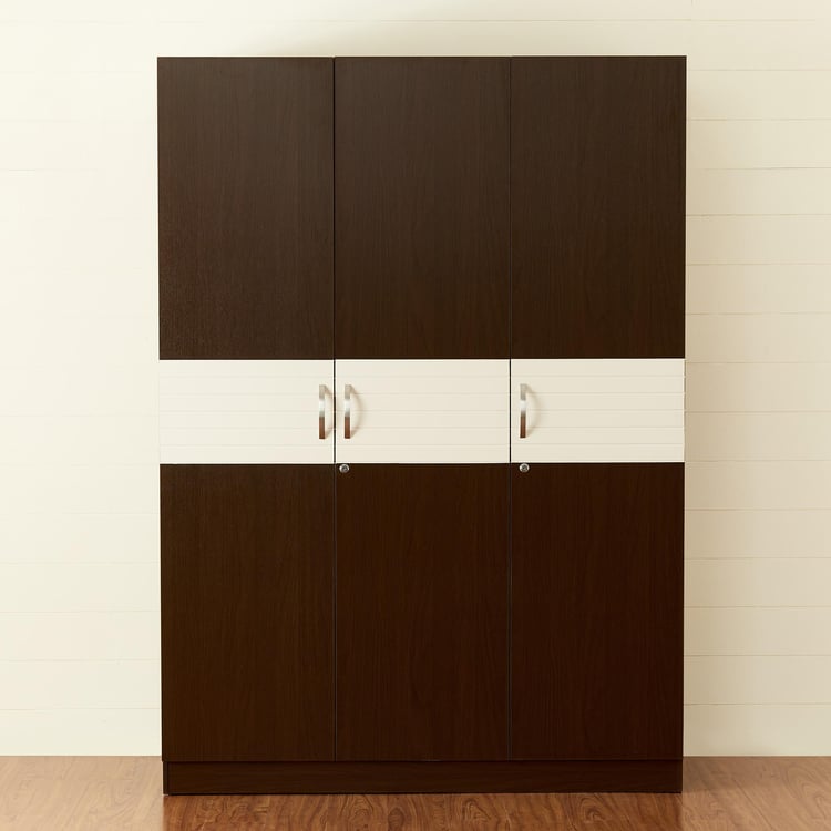 Akron Crystal 3-Door Wardrobe - Brown