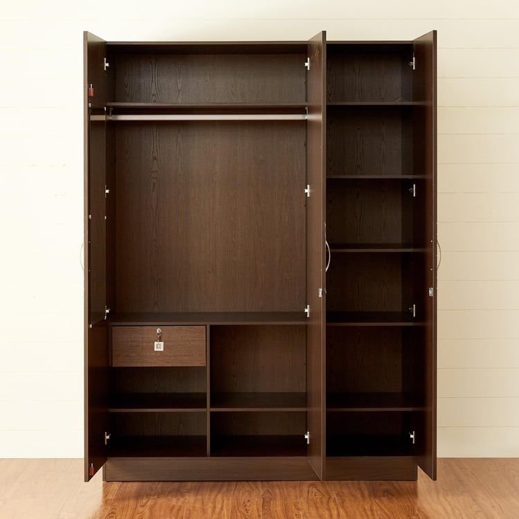 Akron Crystal 3-Door Wardrobe - Brown