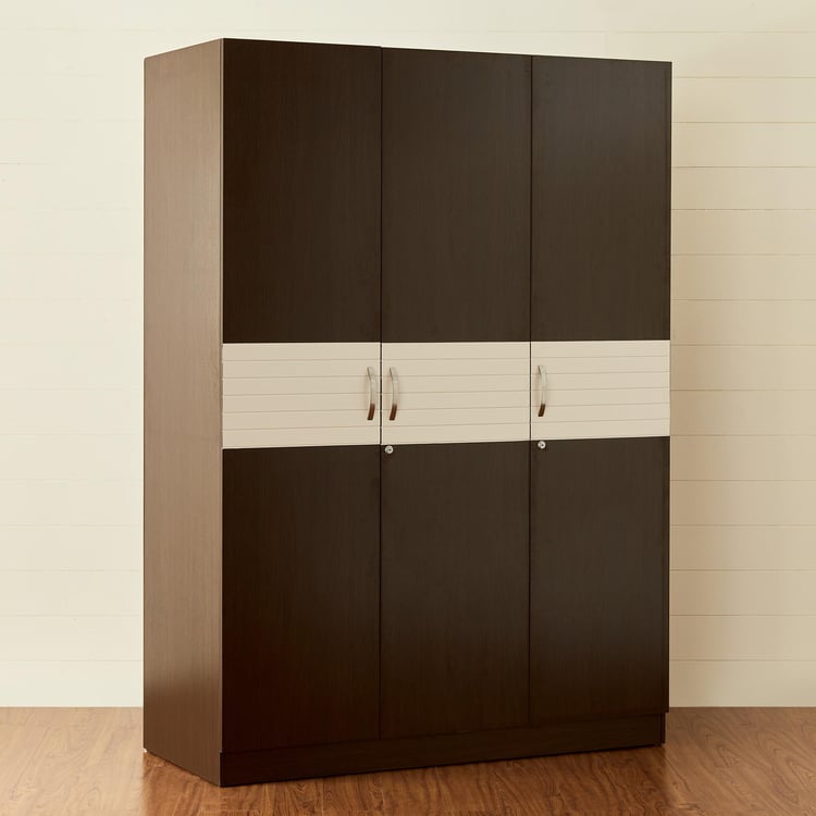 Akron Crystal 3-Door Wardrobe - Brown