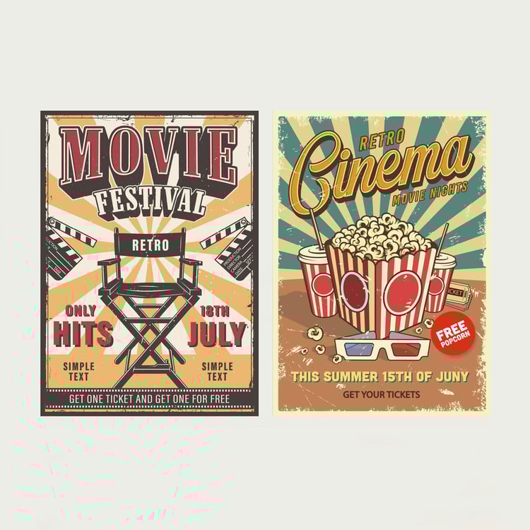 Arsaa - Food Multicolour Movie Cinema Posters Set of 2 MDF- 50x70 Cm