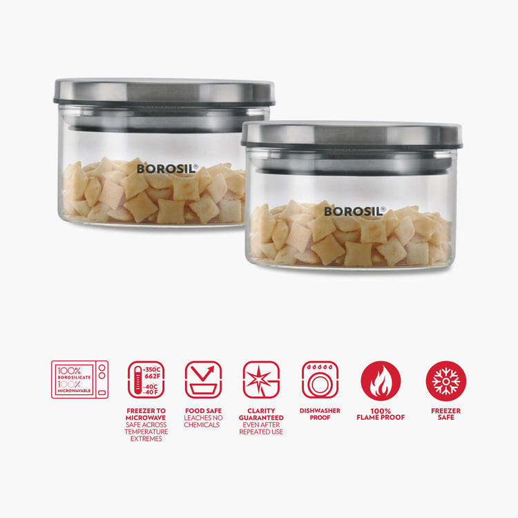 BOROSIL Storage Container Glass Jars- Set of 2- 300ml