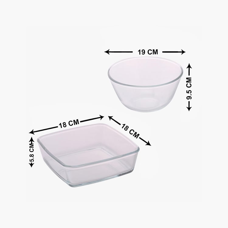 BOROSIL Microwavable Round and Square Dish- 1.3 L + 800 ml