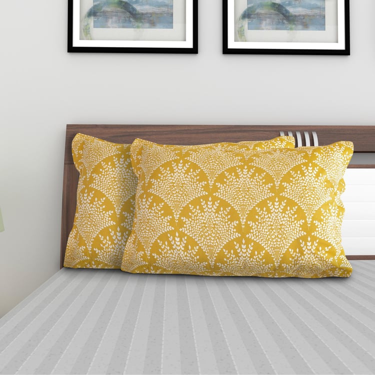 Medley Printed Yellow Cotton Pillow Cover - Set of 2 Pcs - 45x70cm