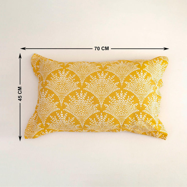 Medley Printed Yellow Cotton Pillow Cover - Set of 2 Pcs - 45x70cm